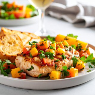 Hähnchensteak mit Pfrsich-Tomaten-Salsa