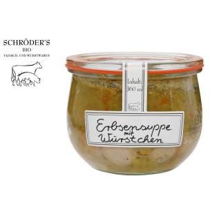 Erbsensuppe mit Würstchen im Weck-Glas