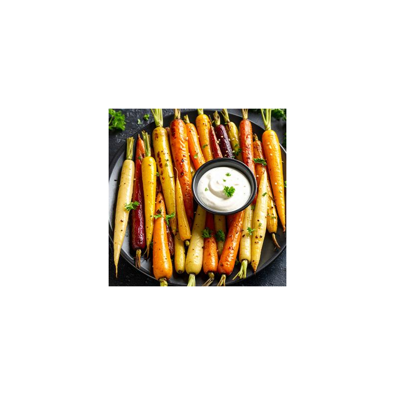 Bunte Möhren mit veganem Joghurt-Dip
