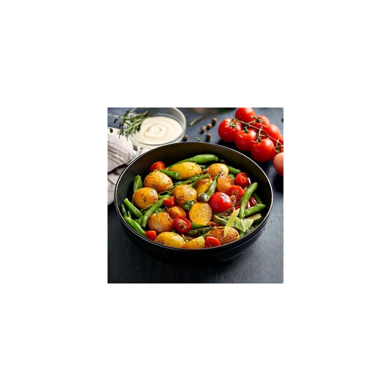 Bohnenpfanne mit Ofenkartoffeln