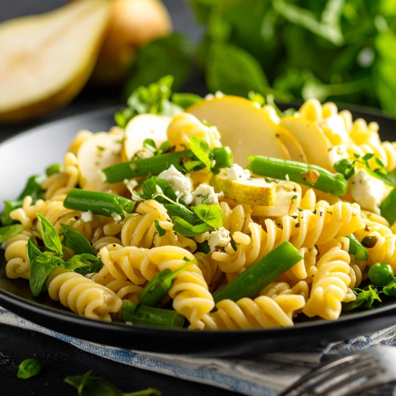 Spirali mit Birnen und Bohnen