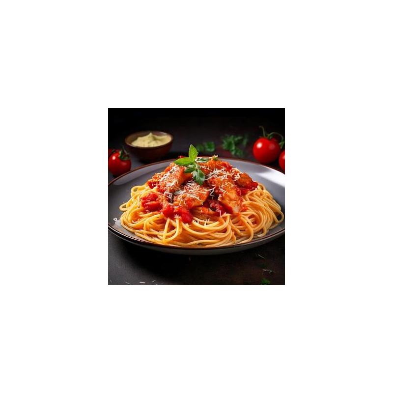 Spaghetti mit Tomaten-Sahnesoße & Hähnchenstreifen