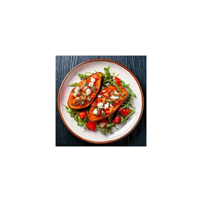 Süßkartoffel mit Rucola, Tomate & Feta