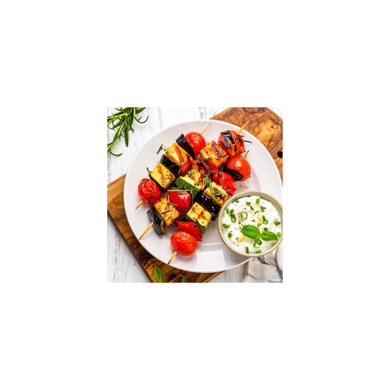 Mediterrane Gemüsespieße mit Zitronen-Kräuter-Mari