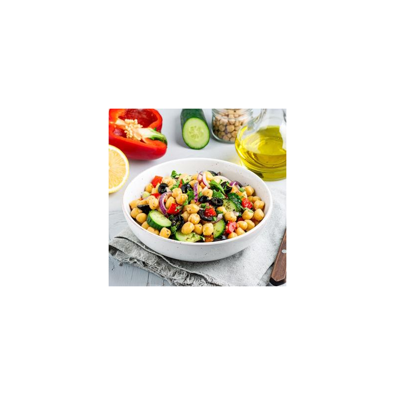 Mediterraner Kicherebsen Salat mit Oliven & Paprik