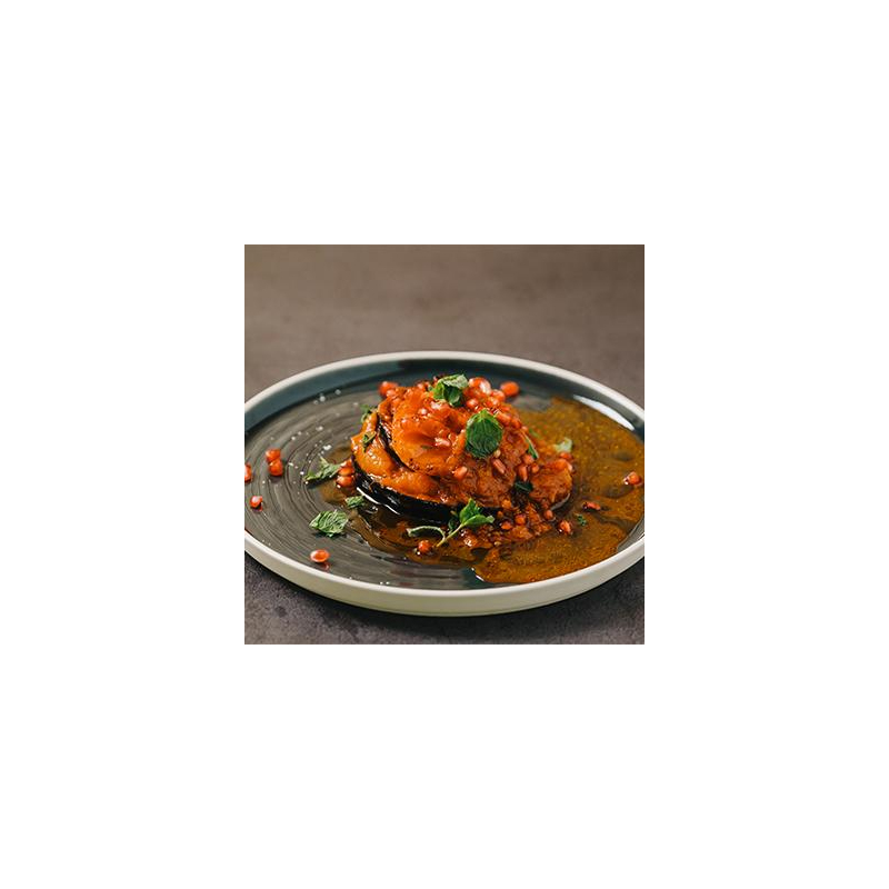 Harissa-Aubergine mit gegrillter Fleischtomate