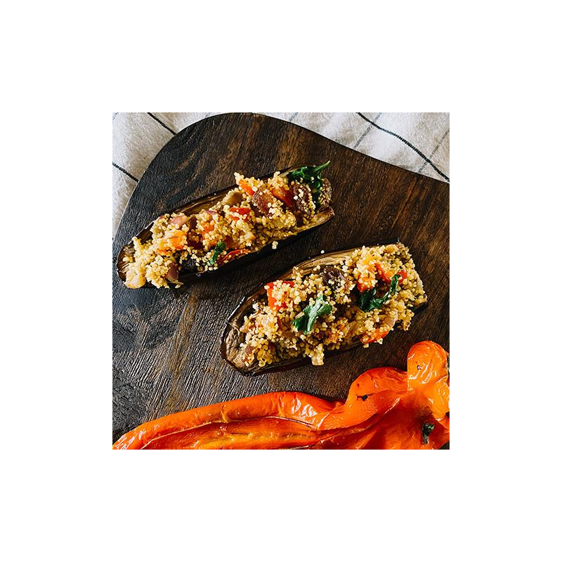 Aubergine gefüllt mit Aprikosen-Couscous